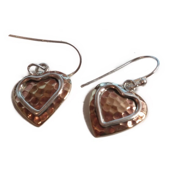 Heart earring, hammered